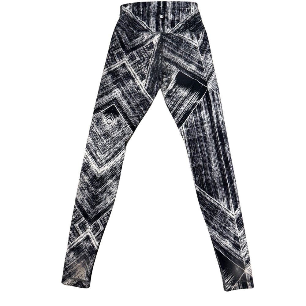 Lululemon Wunder Under Roll Down Leggings Black White Abstract Pants Workout 2